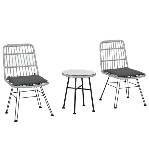 Offerta a tempo: Outsunny Set di Tavolo e Sedie da Giardino da 3 Pezzi in Rattan PE Grigio - 36% da 88.95 € a 56.96 €