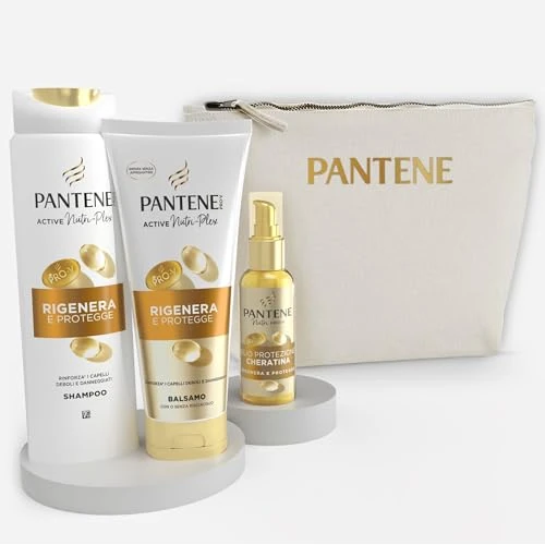 Pantene Pro-V Miracles Geschenkset Beauty Case + Regeneration & Schutz Shampoo 250 ml, Conditioner 200 ml, Öl 100 ml, für schwaches und beschädigtes Haar