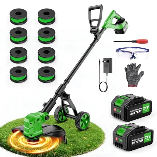 Offerta a tempo: 4-in-1 Decespugliatore a Batteria,36CM Tagliaerba a Batteria con 2×3,0 Ah Batteria e Caricatore,Motore Brushless da 800W,Decespugliatore Elettrico con Ruota e 8 Bobine di Ricambio per Giardino e Prati - 18% da 109.99 € a 89.99 €
