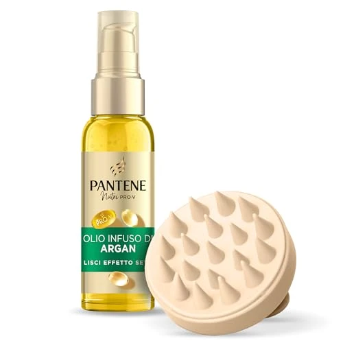 Pantene Set Massaggiatore Cute + Olio Capelli Con Olio di Argan, Ideale Per I Capelli Crespi E Opachi, Lisci Effetto Seta, Nutriente Quotidiano, Senza Risciacquo, 100 ml