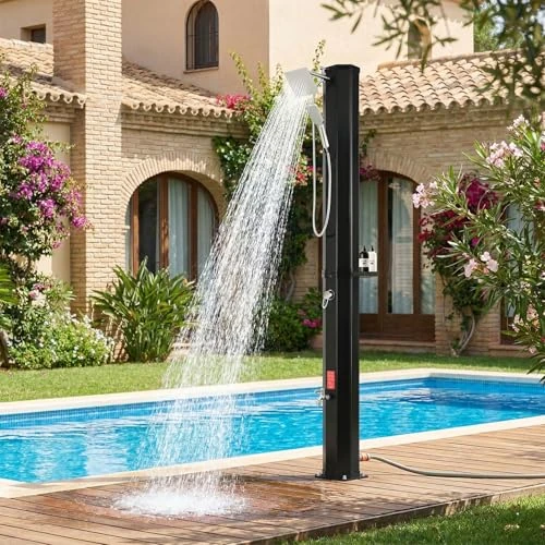 Oferta limitada: Ducha Solar 60 litros,Ducha de Jardín con Alcachofa de Mano,Cabezal de Ducha,Ducha de Pies,Cubierta Protectora,4PCS Clavo Rectificados,Agua Caliente máx. 60 °C,Ducha de Piscina sin Conexión Eléctrica de 189.99 € a 189.99 € (ahorro 0.00%)