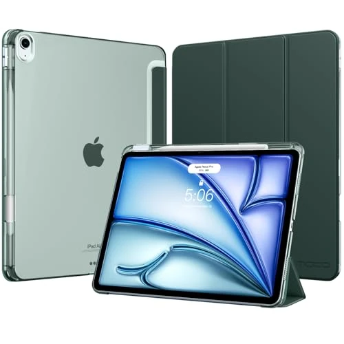 Offerta a tempo: MoKo Cover per iPad Air 13 Pollici Case (M4/M3/M2) 2026/2025/2024 con Portapenna, Cover Trifold Sottile e Leggera con Retro in PC Rigido Traslucido, Auto Svegliati/Sonno, Verde notte - 24% da 21.99 € a 16.71 €