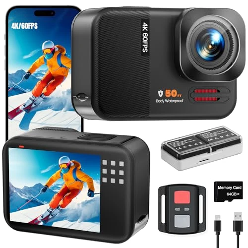 Oferta limitada: Euorosi 4K 60FPS Cámara Deportiva - 48MP WiFi Cámara Acuática con Tarjeta 64G, Zoom 8X, 170° EIS, Subacuática 15M, con Control Remoto, 2 * 1350mAh Baterías (64GB) de 89.99 € a 89.99 € (ahorro 0.00%)