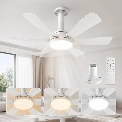 Offerta a tempo: Hisummer 71cm Ventilatore da Soffitto con Luce e Telecomando, Attacco E27 Solo Base Inclusa, Montaggio Veloce, Piccolo Ventilatore da Soffitto Silenzioso per Camera da Letto, Soggiorno e Cucina - 0.00% da 69.99 € a 69.99 €