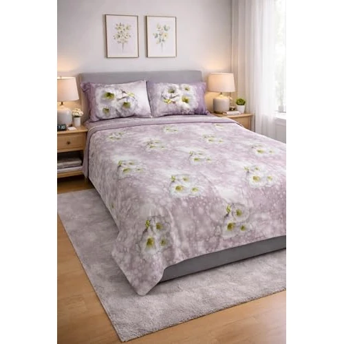 GX GARGIX Double Bed Set in Warm and Soft Flannel - Winter Bedding Set with Various Patterns, Comfort for Cold Nights (LUG/ZZA-10)