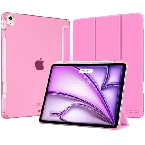 Oferta limitada: MoKo Funda para iPad Air 13 Pulgadas (M4/M3/M2) 2026/2025/2024 con Portalápices, Ligera y Delgada con Soporte Trifold y Cascara Traslúcida PC, Auto Activación/Reposo, Rosa peonia de 19.99 € a 17.99 € (ahorro 10%)