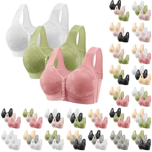 Offerta a tempo: Set in 3 Pezzi Reggiseno Senza Ferretto Chiusura Davanti,Reggiseno Push Up Sportivo Donna Cotone Reggiseni Imbottito Fissa Bra Contenitivo Design con Spalline Larghe Adatto per le Attività Fitness. - 0% da 15.99 € a 15.99 €