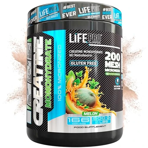 Oferta limitada: Life Pro Creatina Monohidratada 200 Mesh Micronizada, Creatina Polvo con 99.9% Pureza, Aumenta Resistencia y Fuerza, Absorción Rápida, Entrenamiento y Rendimiento Deportivo (500g, Melón) de 19.90 € a 17.95 € (ahorro 10%)