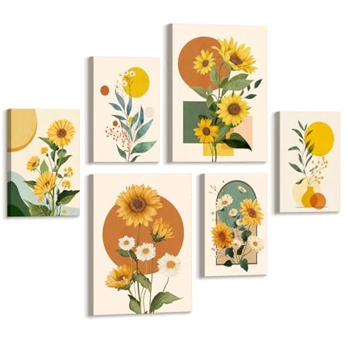 Offre limitée : 6 Sets of Tournesols Orange et Jaune Bohèmes Tableau Decoration Murale Encadre Fleurs Naturelles Botanique Impression Sur Toile Feuilles Florales Affiche Tableau Peinture Déco Mural pour Salon Chambre de 38.99 € à 38.99 € (0.00% de remise)