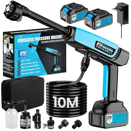 Offerta a tempo: Idropulitrice Portatile a Batteria,Idropulitrice a Batteria 21V 80 bar,2x 4000mAh Ricaricabile Ugello 6 in 1 Tubo da 10M,Senza Fili Potente Pulivapor Portatile,Per Giardino Auto e Pulizie Esterne Casa - 0.00% da 90.99 € a 90.99 €