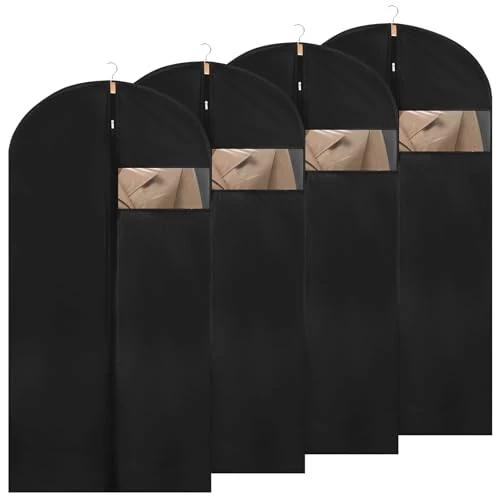 Limited-time offer: Dntorx Pack of 4 Garment Bags, 120 x 60 cm, Black Garment Bags, Dustproof Garment Bag, Suit Protective Cover with Zip, Garment Cover for Suits, Jackets, Clothing Storage from 11.34 £ to 11.34 £ (save 0.00%)