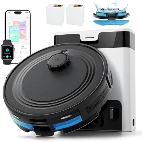 LEFANT M2 Pro Robot Aspirapolvere e Lavelli, 6000Pa Aspirazione, 140min Autonomia, Autovescamento 60 Giorni, Navigazione dToF, Ostacoli 190° PSD, Mappatura multilivello, Animali domestici, Nero