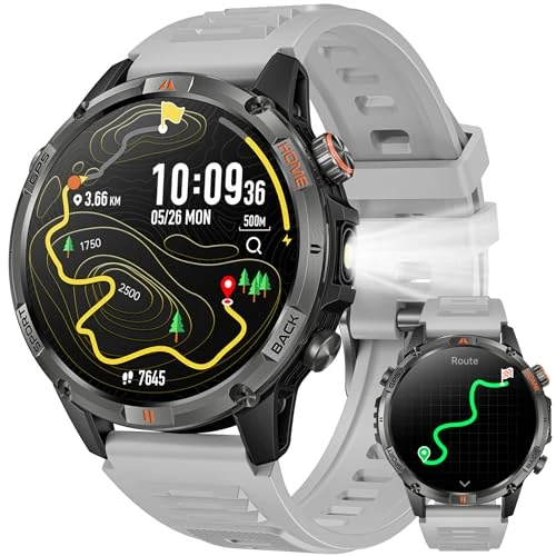 Offerta a tempo: GPS Smartwatch Uomo Orologio con Chiamate: 1,46" Grande Schermo Tondo Militare Smart Watch Fitness Sport Bussola Torcia Cardiofrequenzimetro Pressione Sonno Impermeabile Salute Orologi per Android iOS - 46% da 79.99 € a 43.15 €