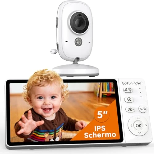 Limited-time offer: boifun nova Baby Monitor Video e Audio con Schermo IPS 5″, Visione Notturna, Telecamera 1080P, Audio Bidirezionale, Monitoraggio Temperatura, Zoom 3x, Ninne Nanne, Rilevamento Suono, Accendi e Vai from 54.99 £ to 54.99 £ (save 0.0%)