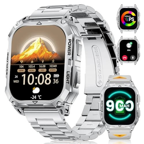 Offre limitée : Montre Connectée Homme avec 1000mAh/2.01" HD Grand Écran Militaire Smartwatch Homme avec Appel Bluetooth,Moniteur de Fréquence Cardiaque/Sommeil/120 Modes Sportifs,IP68 Étanche, Android iOS,Argent de 54.14 € à 51.43 € (5% de remise)
