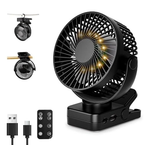 Oferta limitada: ArsMotin Ventilador Portátil Recargable 12000mAh con Pinza, Mando, 44H, Silencioso, 3 Velocidades, Luz LED, 360°, Temporizador, para Escritorio, Camping, Carro de Bebé y Furgoneta Camper de 29.99 € a 28.25 € (ahorro 6%)