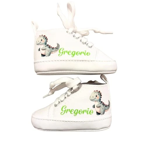 Scarpine Neonato, Scarpette Personalizzate con Nome, Scarpe da Culla con Stampa (DINOSAURO, 3-6 mesi)