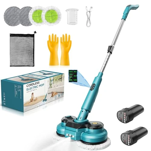 Offerta a tempo: Mocio Elettrico Senza Fili con 2 batterie da 2000 mAh,Lavapavimenti Elettrico con Funzione Spray/lluminazione a LED/Display Intelligente,Lucidatrice Pavimenti con Serbatoio Dell'acqua da 300 ml - 20% da 89.99 € a 72.19 €