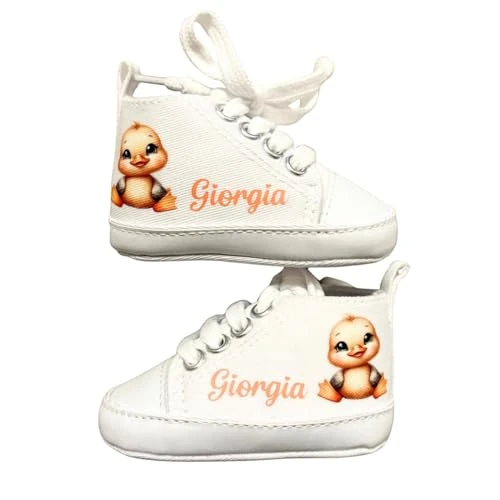Scarpine Neonato, Scarpette Personalizzate con Nome, Scarpe da Culla con Stampa (ANATROCCOLO, 6-9 mesi)