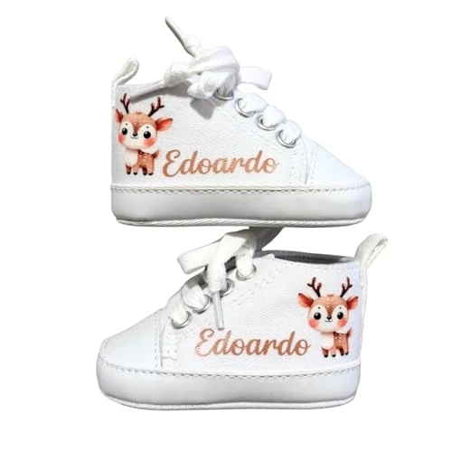 Scarpine Neonato, Scarpette Personalizzate con Nome, Scarpe da Culla con Stampa (RENNA, 3-6 mesi)
