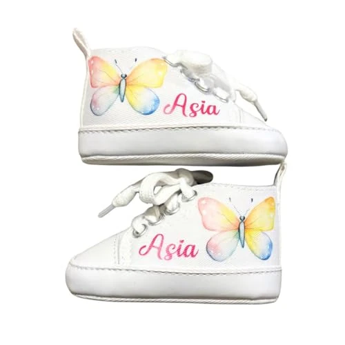 Offerta a tempo: Scarpine Neonato, Scarpette Personalizzate con Nome, Scarpe da Culla con Stampa (FARFALLA, 9-12 mesi) - 0.00% da 16.99 € a 16.99 €