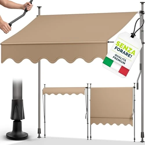 Offerta a tempo: tillvex Tenda da Sole a Bracci con Manovella | Protezione per Balcone, Regolabile, Senza Forare | Tenda Resistente per Esterno Raggi UV e Regolabile in Altezza (Taupe, 400cm) - 19% da 134.90 € a 109.92 €