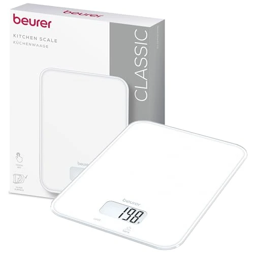 Offerta a tempo: Beurer KS 19 Pure White bilancia da cucina digitale, capacità fino a 5 kg (suddivisione precisa al grammo), bilancia domestica con sensore touch, bilancia per alimenti incl. batterie, bianco - 57% da 22.97 € a 9.99 €