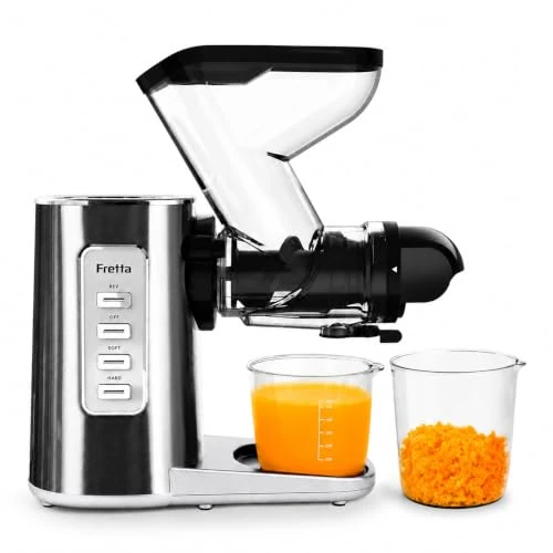 Offerta a tempo: Fretta Estrattore Frutta e Verdura, con Motore DC Silenzioso, Estrattore di Succo a Freddo Senza BPA, in Acciaio Inossidabile, Facile da pulire (Argento) - 50% da 219.99 € a 109.99 €