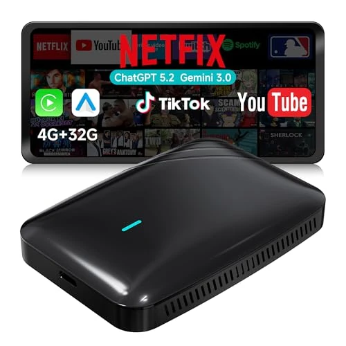 Oferta limitada: Adaptador inalambrico CarPlay，AI Box Android Auto inalambrico，Wireless CarPlay Adaptador Compatible con Netflix/Youtube/TikTok，4G+32G，DriveChat AI, Doble Wi-Fi，Bloqueo Bluetooth CB4B de 119.99 € a 99.98 € (ahorro 17%)