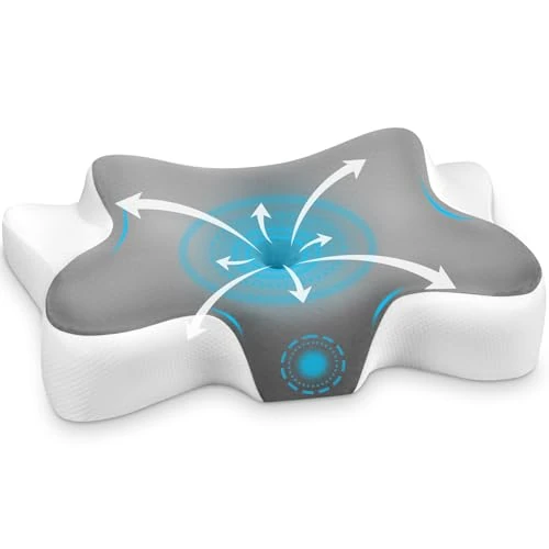 Offerta a tempo: Somirra Cuscino Cervicale per Dormire, Cuscino per Cervicale, Cuscino Ergonomico in Memory Foam Adatto per Dormire su Un Fianco, Sulla Schiena o Sulla Pancia, Federa Lavabile 66x37x9/12cm(Grigio) - 43% da 49.99 € a 28.61 €