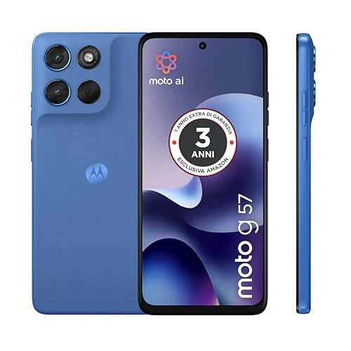 Offerta a tempo: Motorola moto g57 con 3 anni di garanzia (8/256GB, Fotocamera 50+8MP+flicker sensor, Display 6.72" 120Hz, 5100mAh, Snapdragon 6s Gen 4, Android 16), PANTONE Regatta - 16% da 299.00 € a 249.90 €