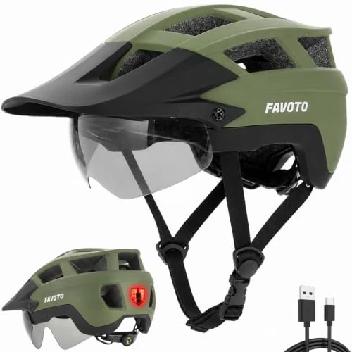 Oferta limitada: Favoto Casco Bicicleta con Luz, Visera, Hombre & Mujer, Verde Militar de 49.99 € a 49.99 € (ahorro 0.00%)