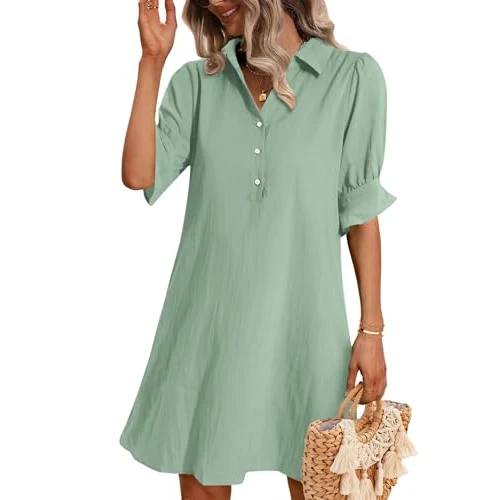 Zeitlich begrenztes Angebot: Zeagoo Chiffonkleid Damen Sommer Kurzarm Locker Freizeitkleider Elegant Business Kleider mit Taschen von 25.99 € auf 25.99 € (0.00% Rabatt)