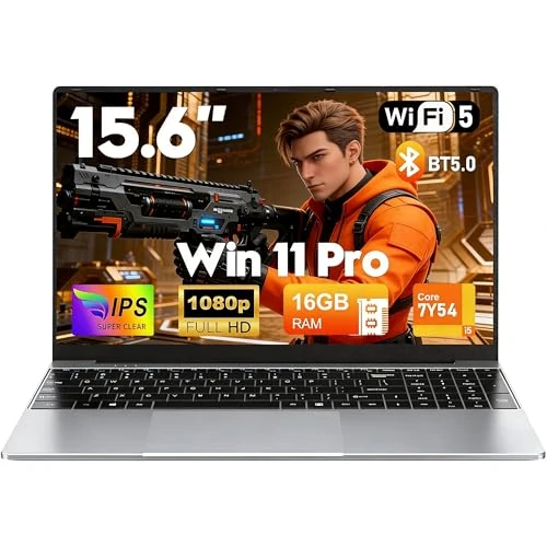 CHIFUYOU Computer portatile 512 GB SSD 16 GB RAM pc portatile commerciale da 15,6 pollici gioco i5-7Y54 fino a 3,2 GHz, Win 11, 1920 x 1080p, 5000 mAh, tastiera retroilluminata