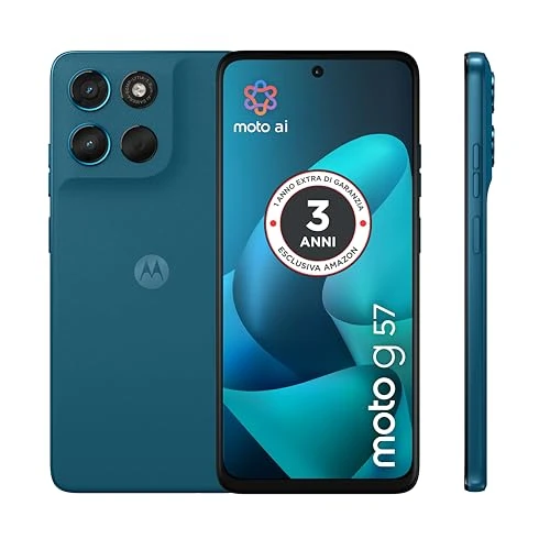 Offerta a tempo: Motorola moto g57 con 3 anni di garanzia (8/256GB, Fotocamera 50+8MP+flicker sensor, Display 6.72" 120Hz, 5100mAh, Snapdragon 6s Gen 4, Android 16), PANTONE Corsair - 17% da 299.00 € a 249.00 €