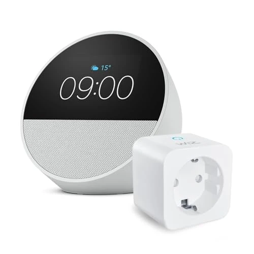Offerta a tempo: Amazon Echo Spot (Ultimo modello) | Bianco + WiZ Presa intelligente, compatibile con Alexa - Kit di base per Casa Intelligente - 48% da 105.79 € a 54.99 €