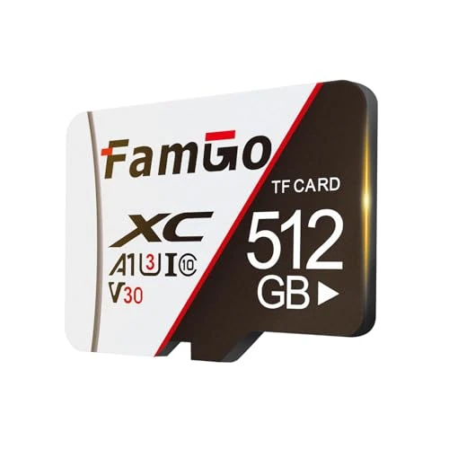 FamGo Schede di memoria Micro SD FamGo da 512 GB, scheda SD, video UHD per GoPro, fotocamera 4K Pro,action camera, smartphone, scheda di memoria