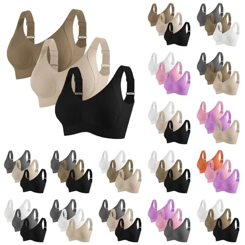 3 Pezzi Reggiseno Sportivo Donna Sostegno Forte Contenitivo Reggiseni Elasticizzato Taglie Forti Senza Ferretto Push Up Reggiseni Da Yoga Lingerie Spalline Regolabili Coppa Completa Per Fitness Corsa