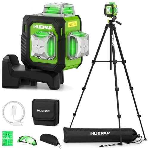 Zeitlich begrenztes Angebot: Huepar Kreuzlinienlaser 360 grün, Kompakt wiederaufladbar Laser Wasserwaage mit 152 cm Stativ, Professioneller 3D-Nivelliergerät mit starker Magnethalterung für Bauarbeiten ST03CG von 145.99 € auf 115.98 € (21% Rabatt)