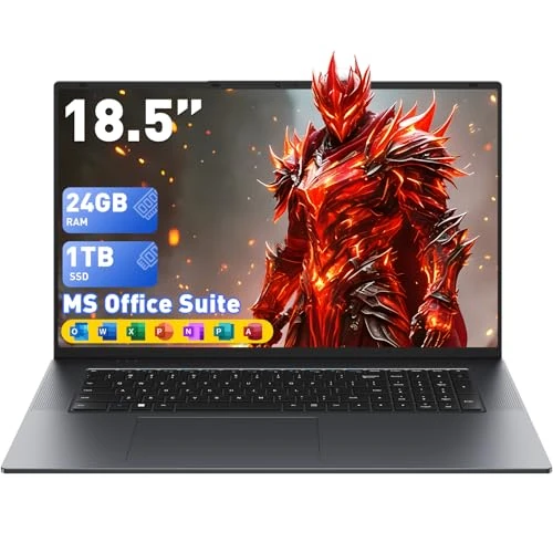 Brhona 18,5 inch laptop, 24 GB RAM, 1 TB SSD, dual-core m3-8100Y processor tot 3,4 GHz, HDMI, RJ45, groot display, Win 11, thuiswerken, multitasking en entertainment.