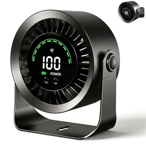 Zeitlich begrenztes Angebot: Mini Tischventilator sehr Leise, 4000mAh (14h Laufzeit) & stufenloser Geschwindigkeitsregelung(Max 100)-LED display, 360° Oszillation, Wände montieren Ideal für Schlafzimmer/Büro/Bibliothek/Küche von 19.98 € auf 19.98 € (0.00%