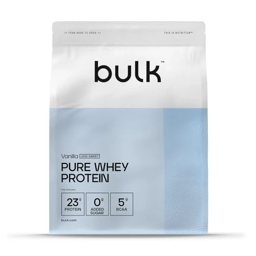Limited-time offer: Bulk Pure Whey Protein Powder Less Sweet, Vanilla, 23g Protein and 5g BCAAs per Scoop, Whey Concentrate Shake, Low Sugar, Supports Muscle Growth and Repair, Smooth Mixing, Vegetarian, 2.5kg from 54.99 £ to 54.99 £ (save 0.00%)