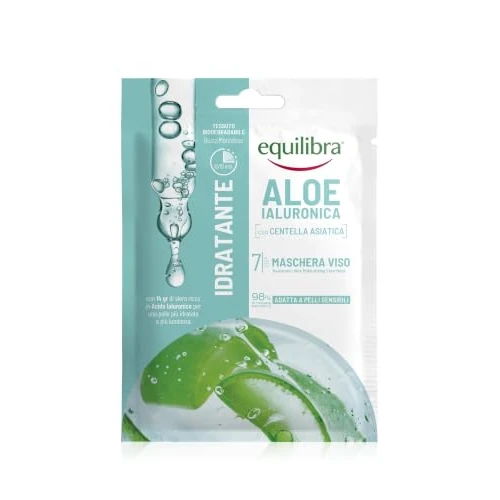 Offerta a tempo: Equilibra, Aloe Ialuronica Maschera Viso Azione Idratante, con Acido Ialuronico, Aloe Vera, Centella Asiatica, Adatta a Pelli Sensibili, Clinicamente Testata, Tessuto con fibre 100% naturali (viscosa) - 34% da 3.80 € a 2.50 €