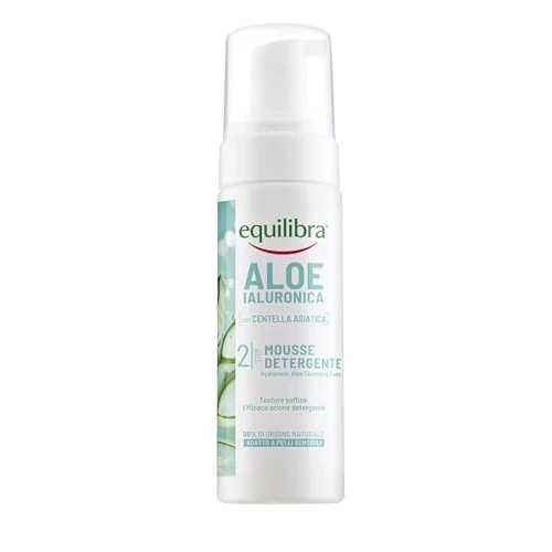 Offerta a tempo: Equilibra, Aloe Ialuronica Mousse Detergente Viso, con Succo di Aloe, Acido Ialuronico ai 3 Pesi Molecolari e Centella Asiatica, Doppia Detersione, per Pelli Sensibili, Clinicamente Testata, 150ml - 33% da 6.90 € a 4.62 €