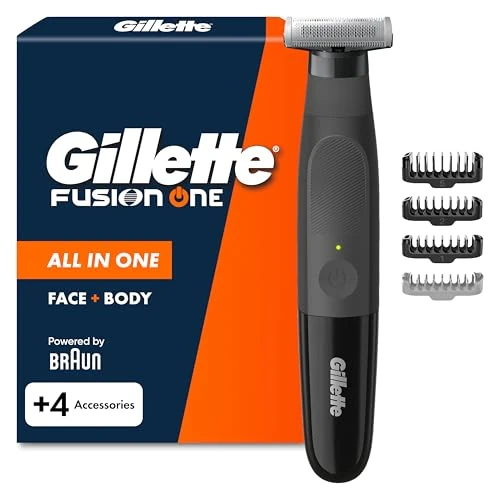 Offerta a tempo: Gillette Fusion One Rasoio Elettrico Uomo per Barba e Corpo, 3 Pettini Barba (1, 2, 5 Mm) e 1 Pettine Corpo, Testina Oscillante, Impermeabile, Senza Fili, Autonomia di 45 Min, Tecnologia Braun - 30% da 49.99 € a 34.99 €