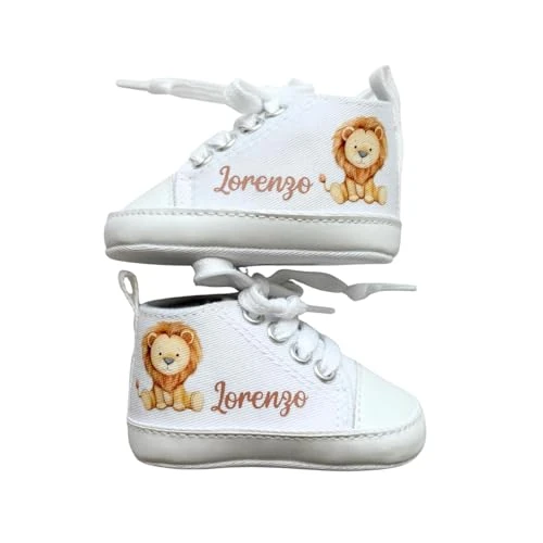 Offerta a tempo: Scarpine Neonato, Scarpette Personalizzate con Nome, Scarpe da Culla con Stampa (LEONCINO, 0-3 mesi) - 0.00% da 16.99 € a 16.99 €