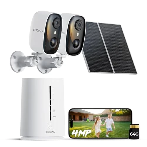 Offerta a tempo: COOAU 4MP kit Telecamera Wi-Fi Esterno con Pannello Solare, 64GB Card Incluse, Wi-Fi 6 Dual Band(2.4GHz & 5GHz), Visione Notturna a Colori, Senza Abbonamenti, Adatta per Interni ed Estern, IP66, Cloud - 38% da 161.99 € a 99.98 €