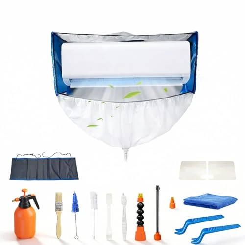 Offerta a tempo: kikepilm kit pulizia climatizzatore split, kit per pulizia condizionatori con telo pulizia condizionatore e pareti laterali rinforzate (Blu e bianco trasparente, Tipo C) - 27% da 68.90 € a 50.00 €