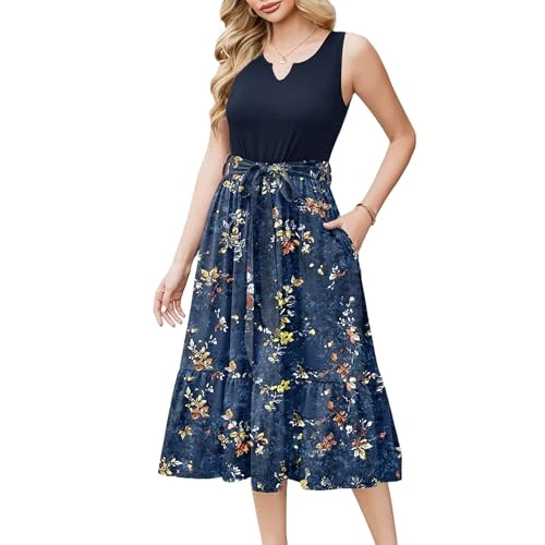 Oferta limitada: Zeagoo Vestido de Mujer Verano sin Mangas Vestido Midi Escote en V Vestido Casual Elegante Línea A Tank Top Vestidos de Playa con Bolsillos Floral E S de 19.99 € a 12.74 € (ahorro 36%)