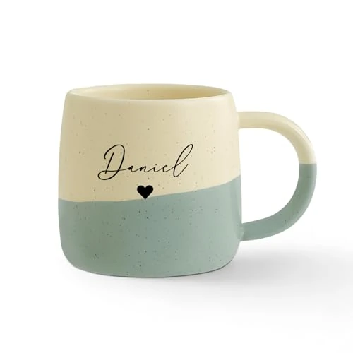 Grovjewfit Taza de Cerámica Personalizada con Nombre y Fecha Taza Bicolor 385 ml Regalo Personalizado para Mujer Hombre Cumpleaños Navidad San Valentín (C)